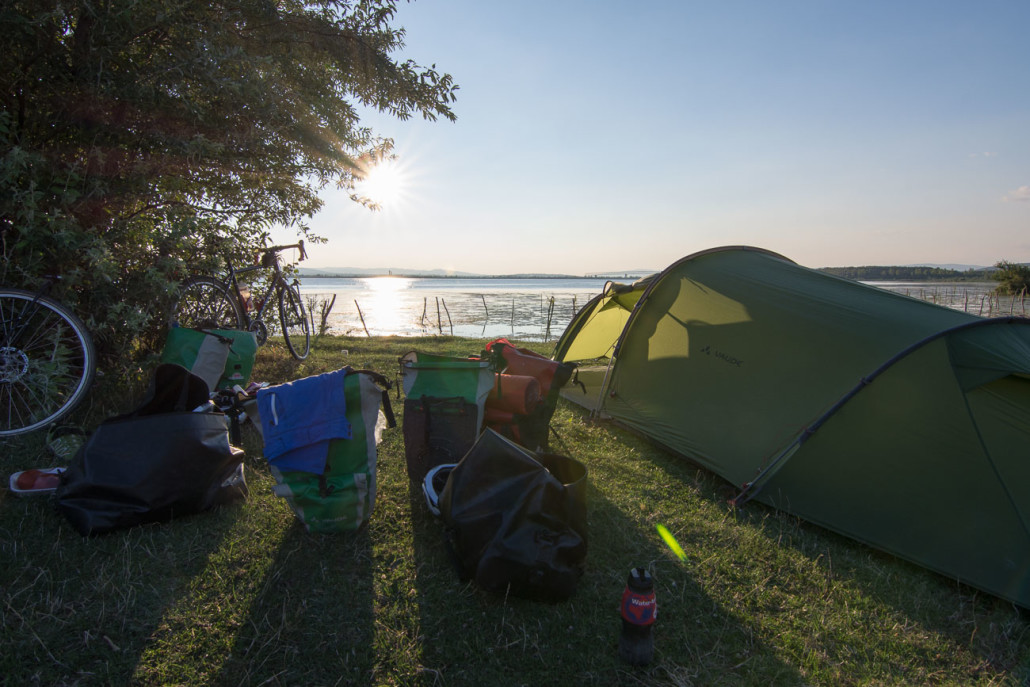 Wild camping by the Danube in Romania