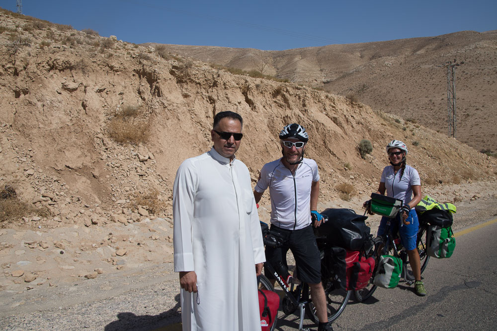 Our new friend after he stopped to offer us water and Arabian coffee as we climb from the Dead sea to Madaba.