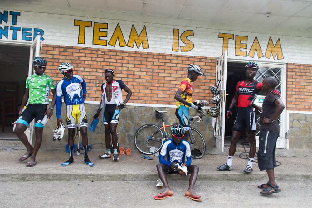 Team Rwanda return from a hard training ride