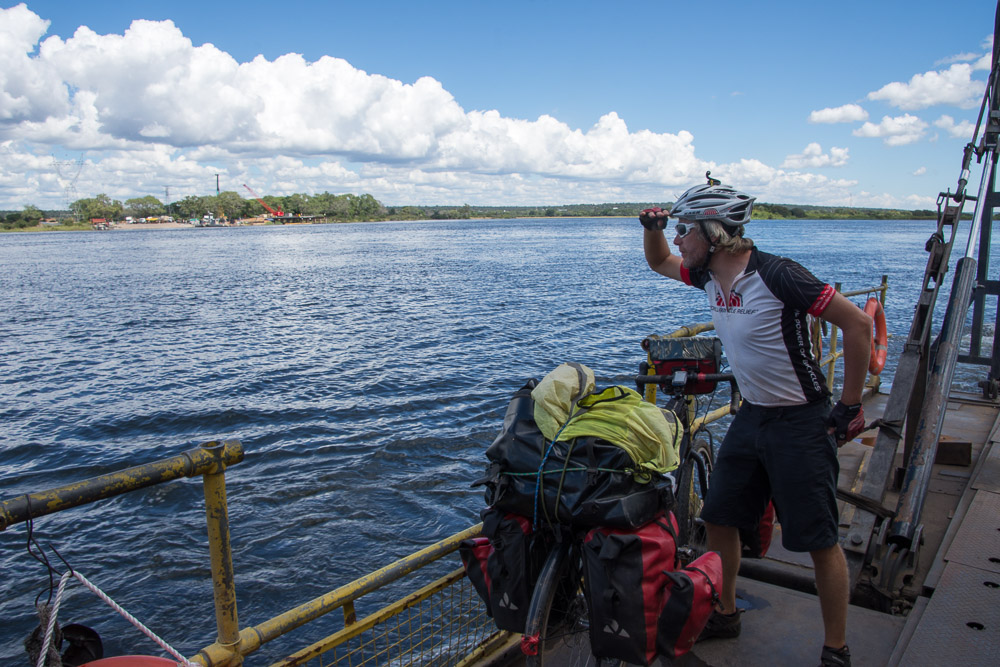 James checks out the view from the Zambia/Botswana ferry across the Chobe River